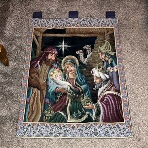 Nativity Scene Tapestry Wall Decor Multicolor Design 34” X 25”